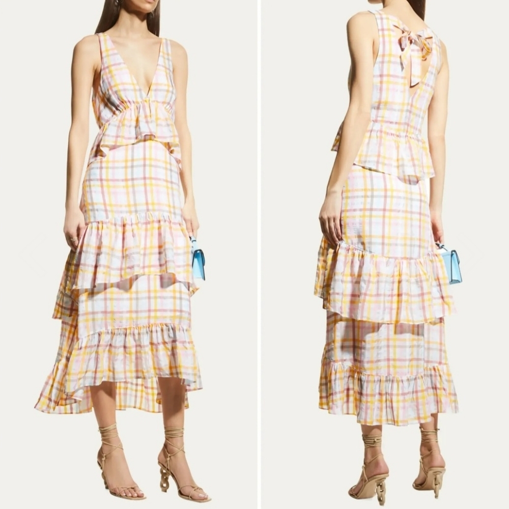 Cinq a Sept Astor Plaid Print Long Dress Size 6 - Picture 3 of 12